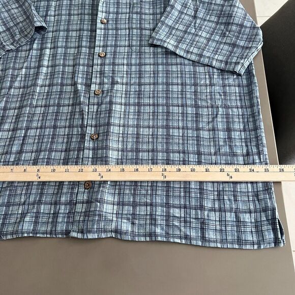 Pussers Island Reserve Shirt Mens Large Aqua Blue Stitched Plaid Silk Camp SS - Picture 10 of 11
